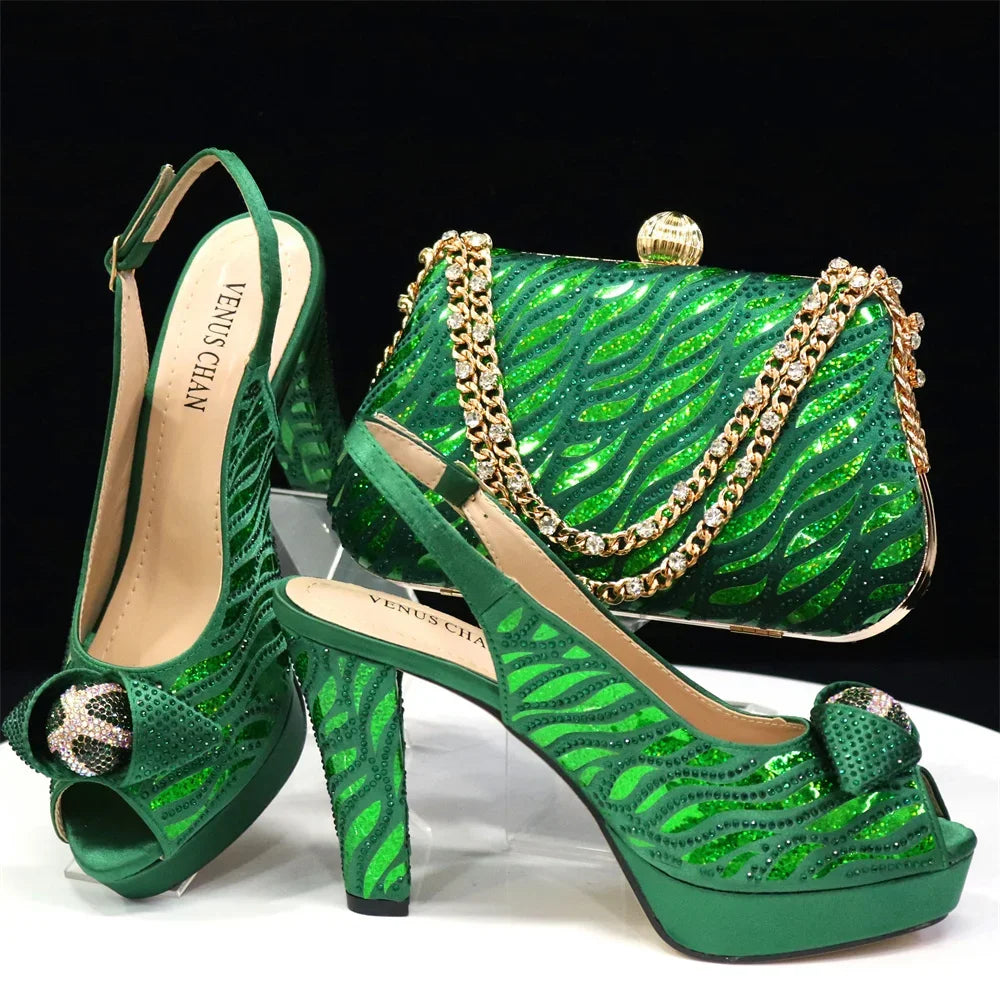 Peep Toe Women’s Shoes with Matching Bag Set – Sparkle in Style