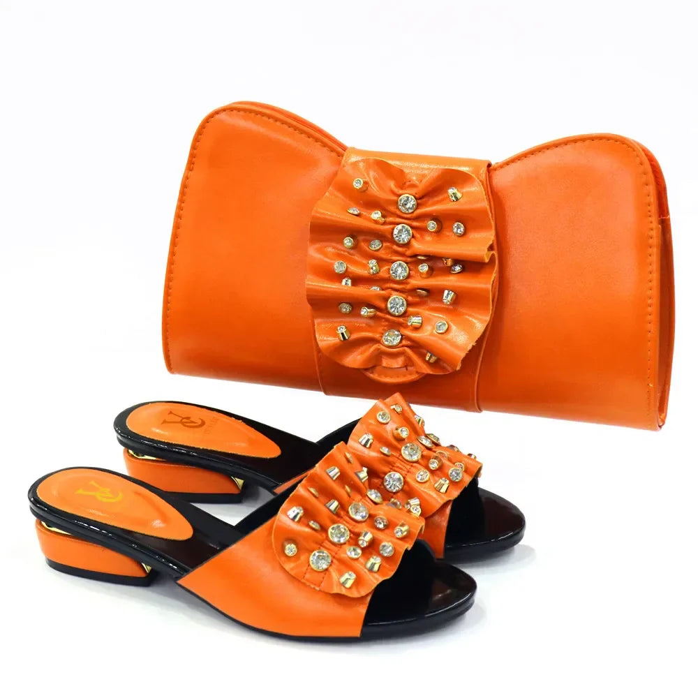 Latest Italian Design Casual Ladies Slippers & Matching Bag Set – Crystal Chic