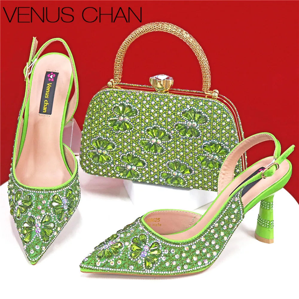 Luxury Handmade Flower Slingback Heels & Matching Clutch Set for Women