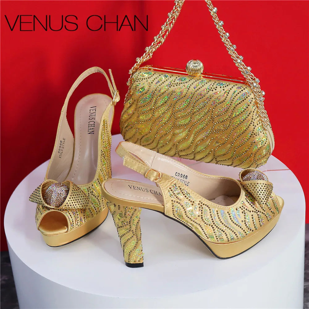 New Fashionable Ladies Shoes & Matching Bag Set – Bling Elegance