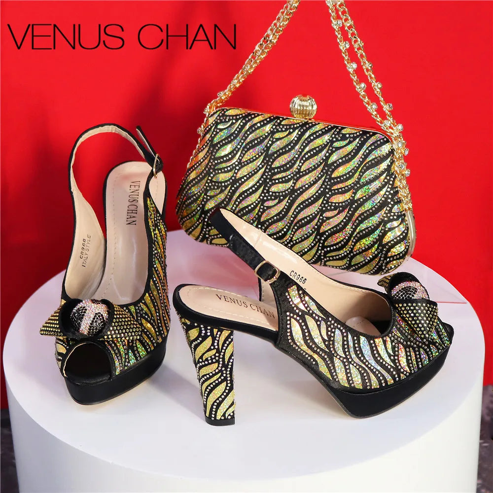 New Fashionable Ladies Shoes & Matching Bag Set – Bling Elegance