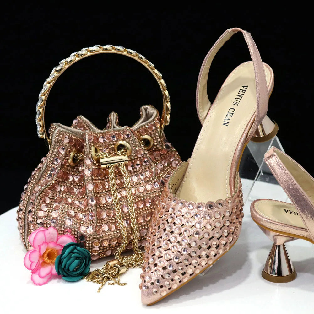 Diamond Design Women’s Shoe & Matching Bag Set – Crystal Elegance