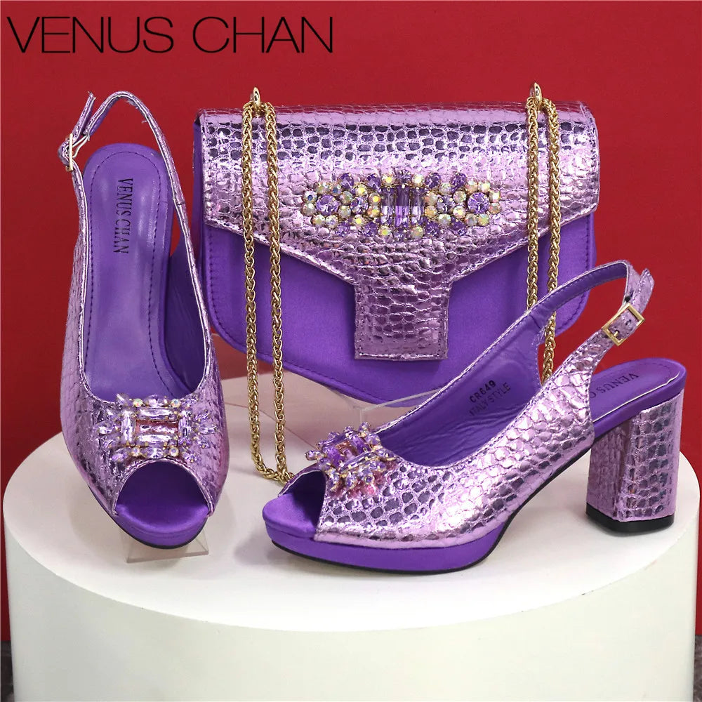 Elegant Crystal Peep Toe Heels & Matching Bag Set for Women