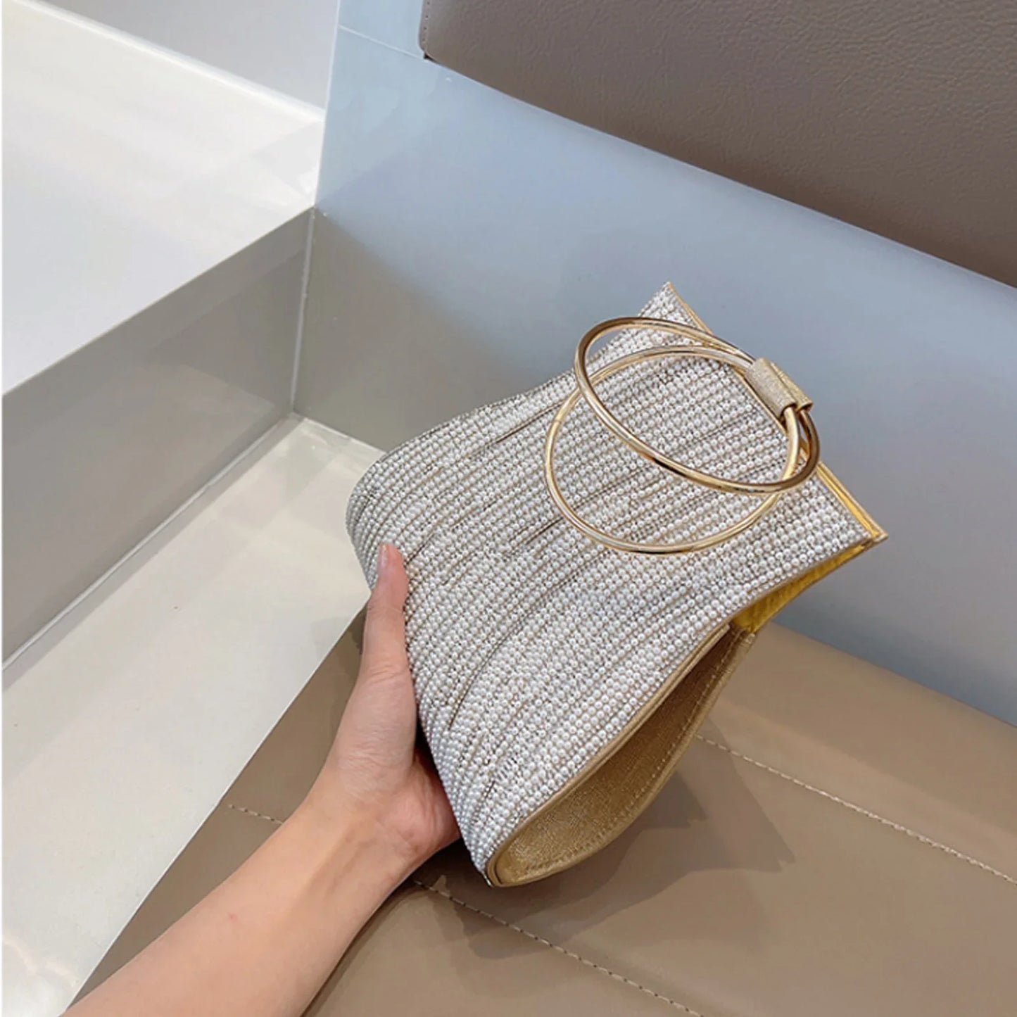 Woman Evening Clutch, Purse Circular Handle Luxury Ladies Handbags