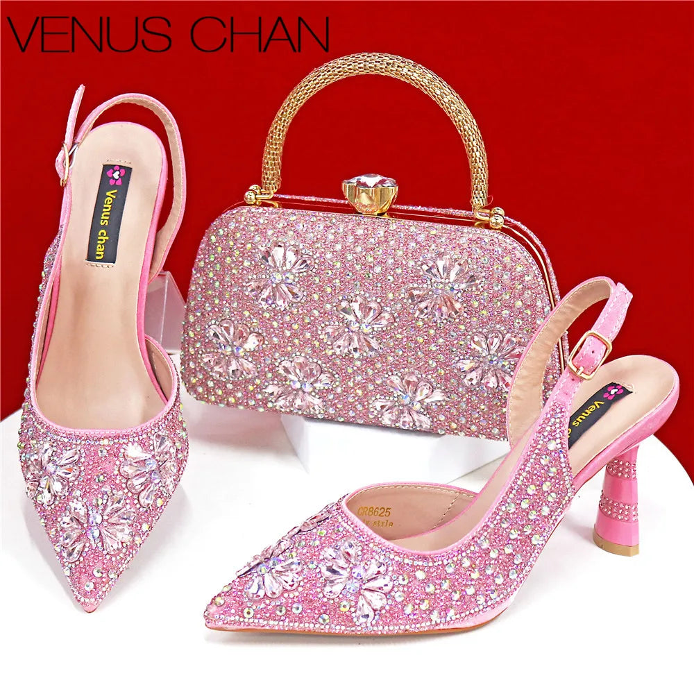 Luxury Handmade Flower Slingback Heels & Matching Clutch Set for Women