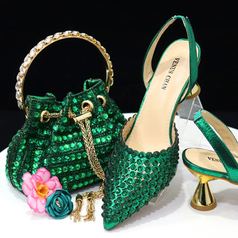Diamond Design Women’s Shoe & Matching Bag Set – Crystal Elegance