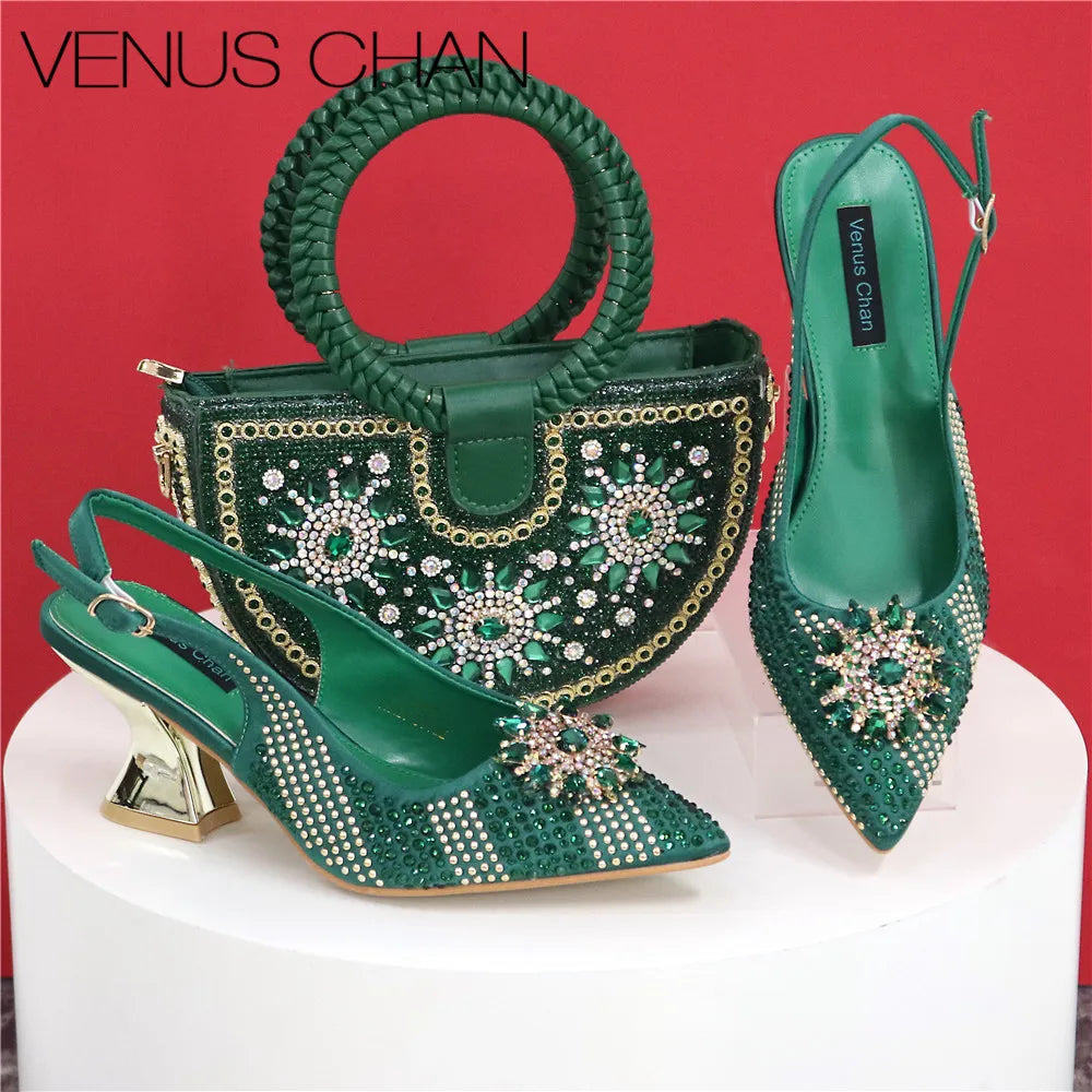 Italian Design Shoes & Handmade Petal Clutch Bag Set – Elegant Crystal Finish