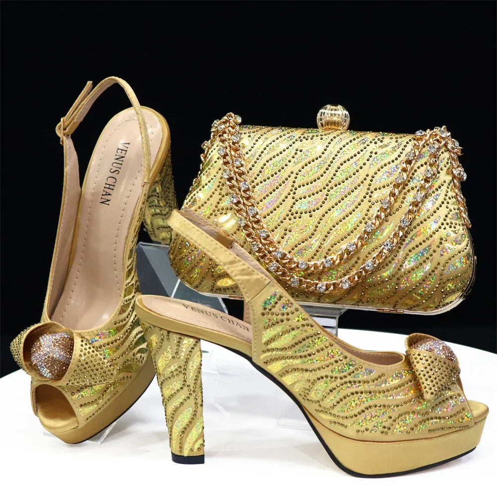 Peep Toe Women’s Shoes with Matching Bag Set – Sparkle in Style