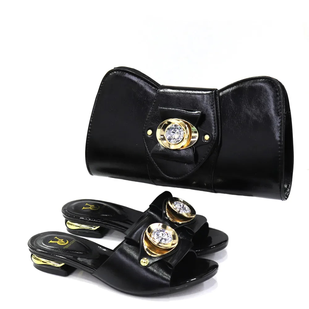 Latest Italian Design Casual Ladies Slippers & Matching Bag Set – Crystal Chic
