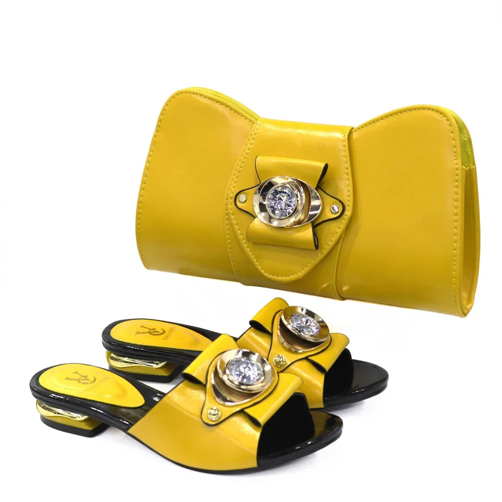 Latest Italian Design Casual Ladies Slippers & Matching Bag Set – Crystal Chic