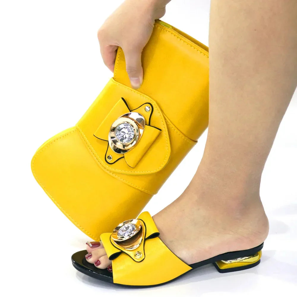 Latest Italian Design Casual Ladies Slippers & Matching Bag Set – Crystal Chic