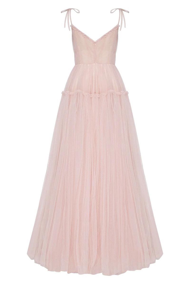 Alluring Beauty Tie-Strap Tulle Maxi Dress