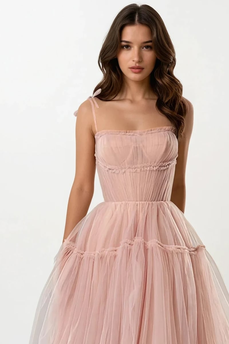 Alluring Beauty Tie-Strap Tulle Maxi Dress