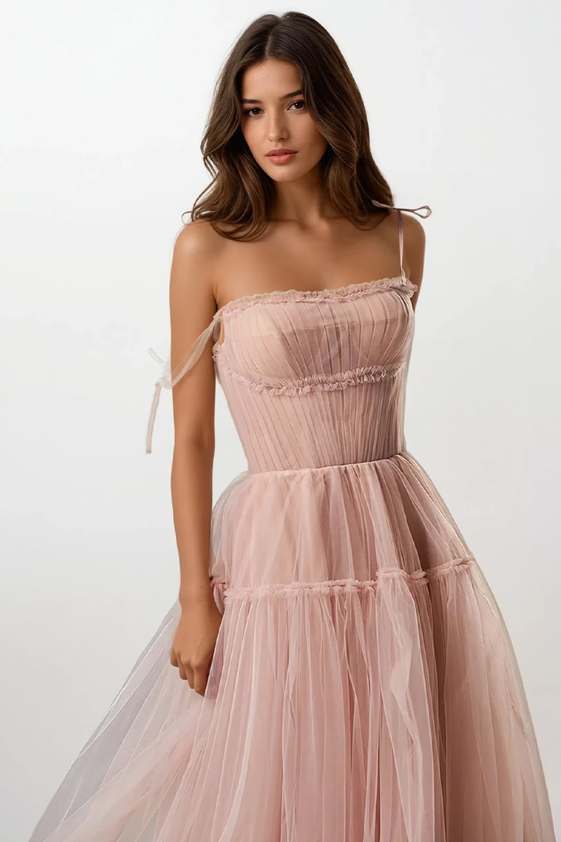 Alluring Beauty Tie-Strap Tulle Maxi Dress