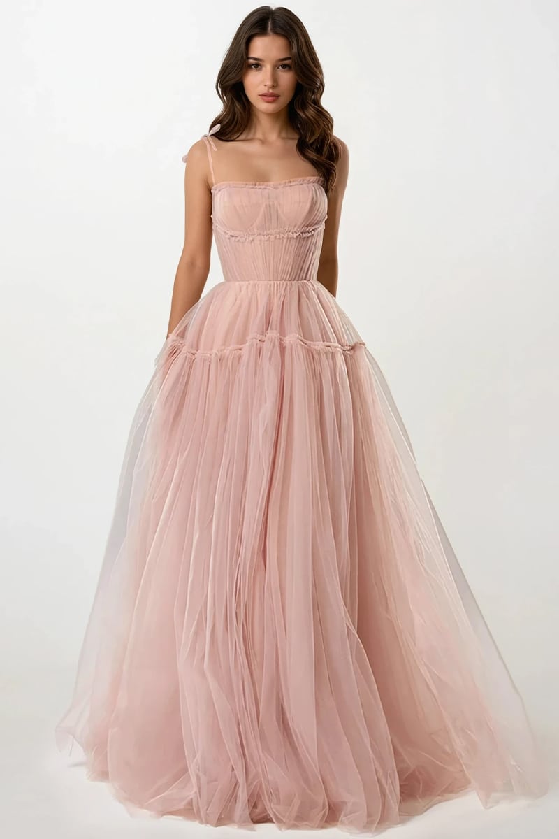 Alluring Beauty Tie-Strap Tulle Maxi Dress