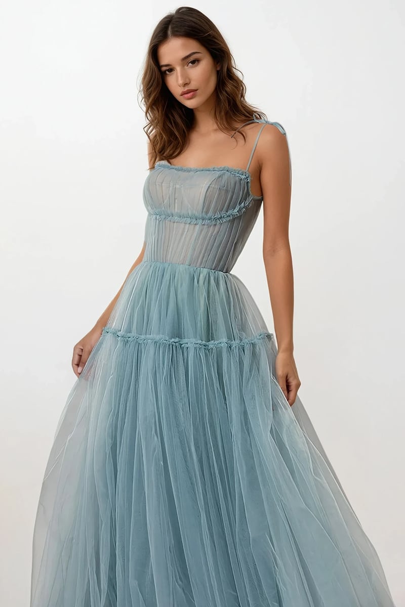 Alluring Beauty Tie-Strap Tulle Maxi Dress