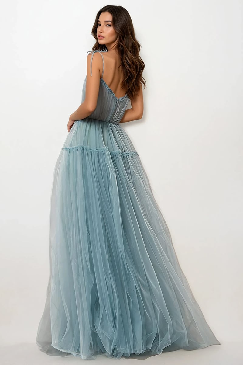 Alluring Beauty Tie-Strap Tulle Maxi Dress