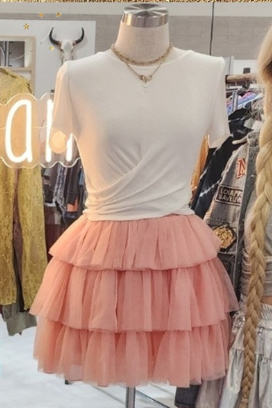 Jade By Jane Solid Mesh Tiered Skirt