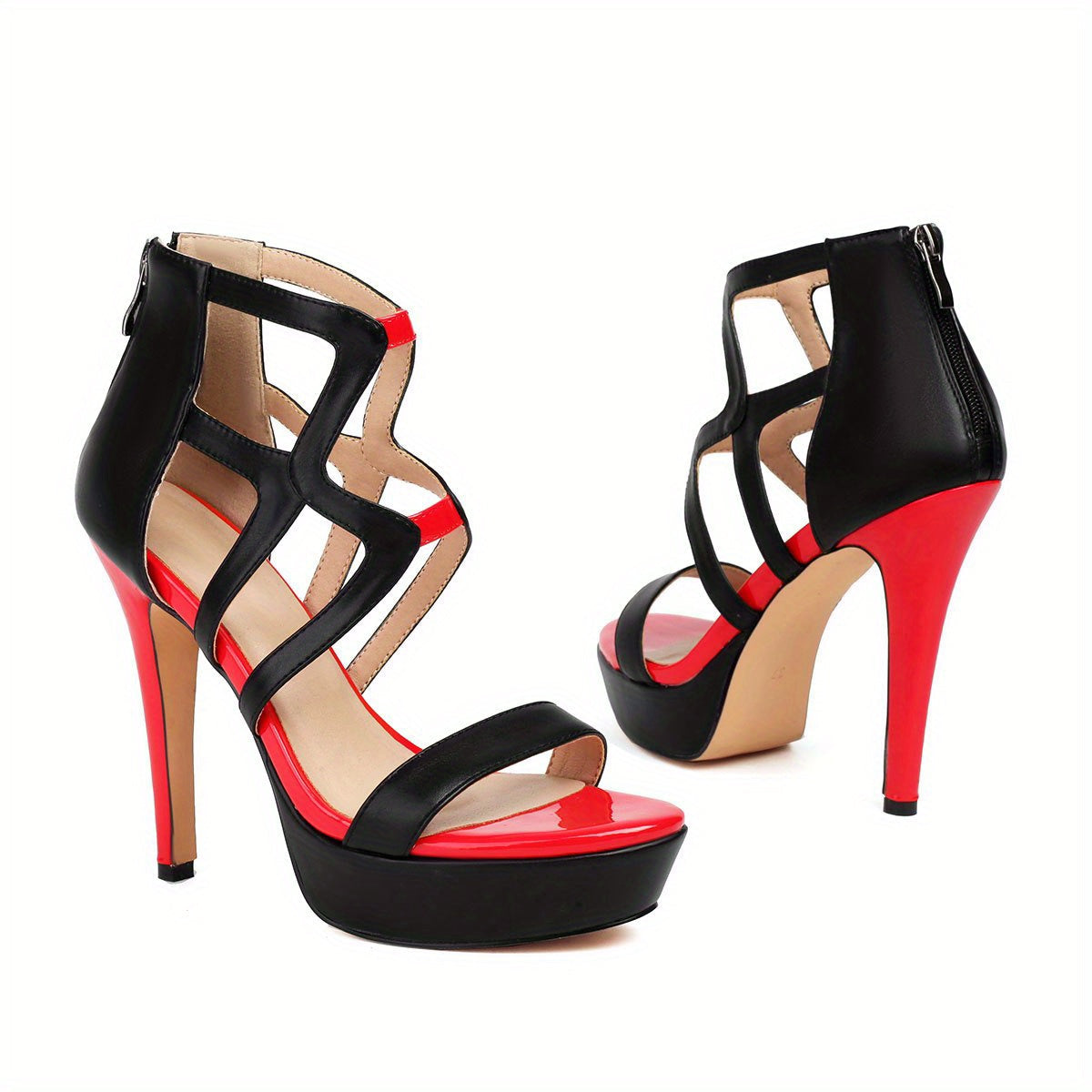 Black Red Platform Heels Bold Strappy Sandals