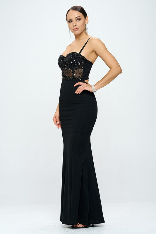 Beaded Bustier Mermaid Maxi Dress
