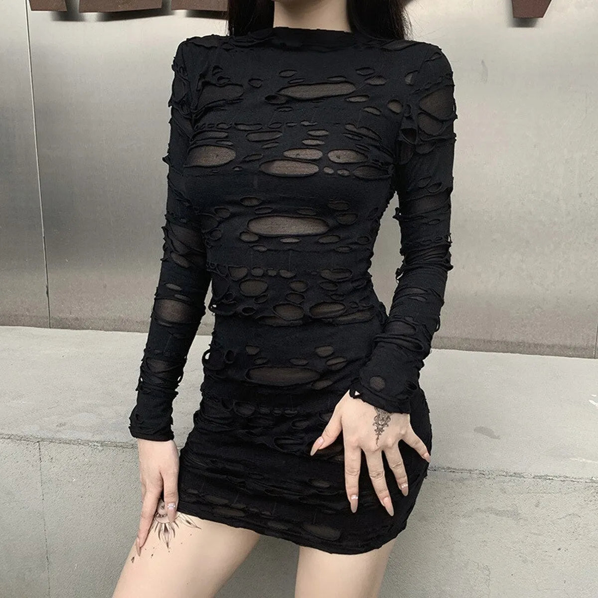 Ripped Black Mini Dress