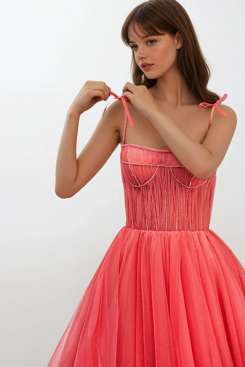 Sidney Tie-Strap Tulle Midi Dress