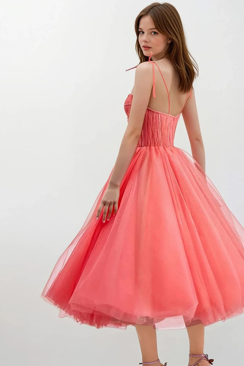 Sidney Tie-Strap Tulle Midi Dress