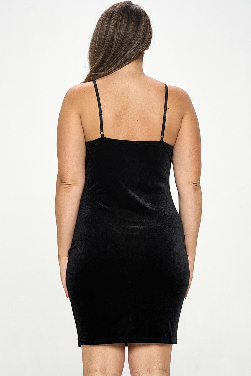 Velours Mini Feather Trim Plus Size Mini Dress