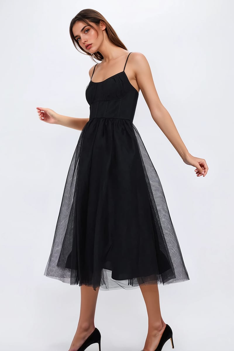 Zdenka Black Tulle Midi Dress