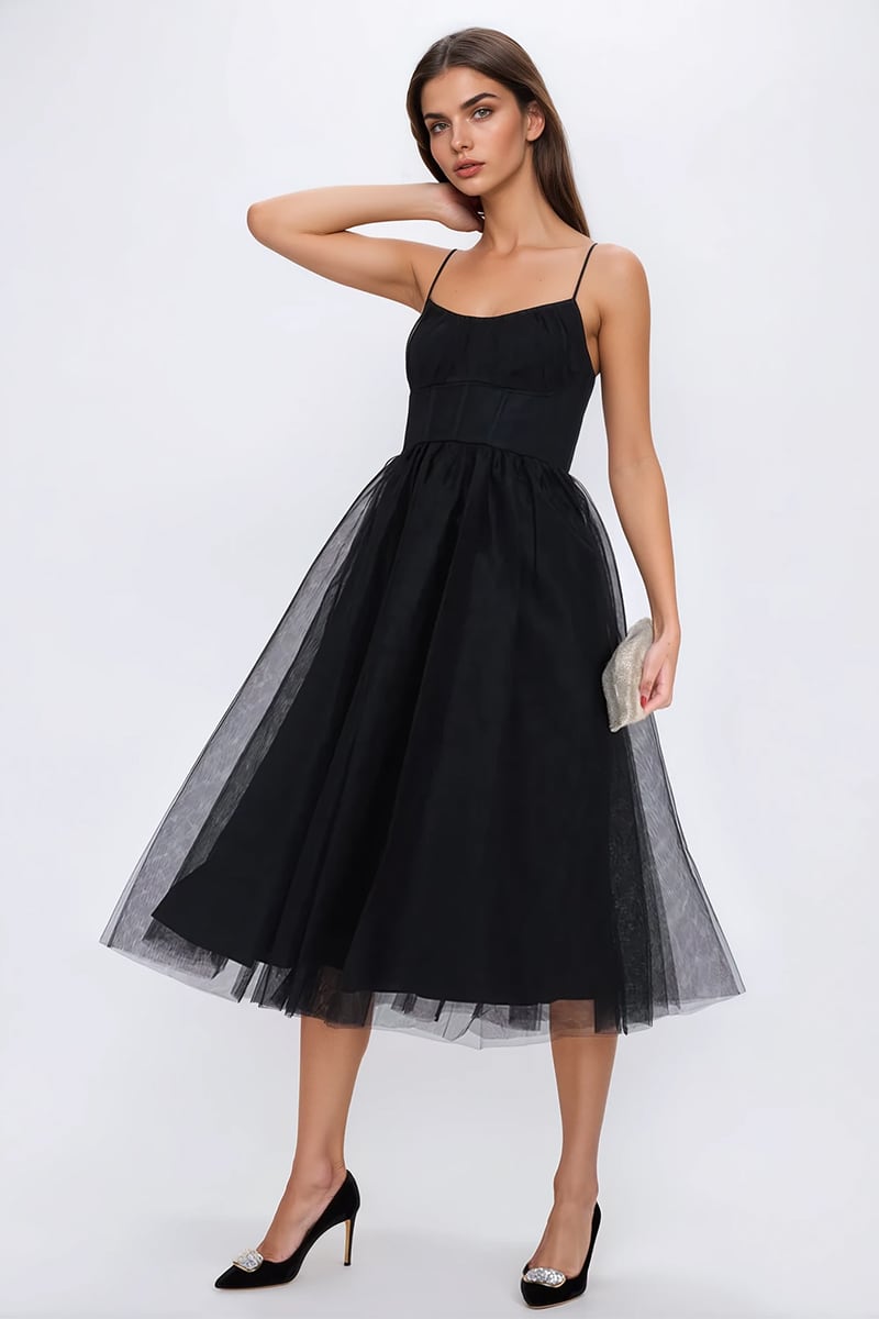 Zdenka Black Tulle Midi Dress