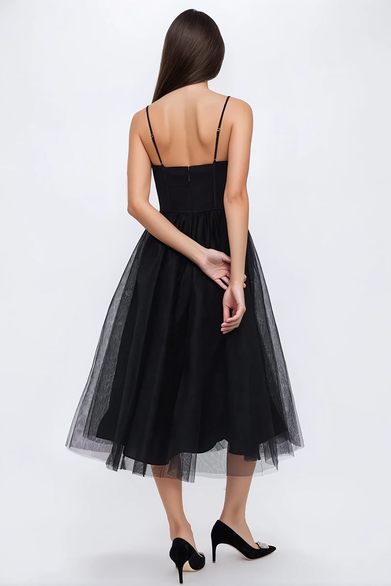 Zdenka Black Tulle Midi Dress