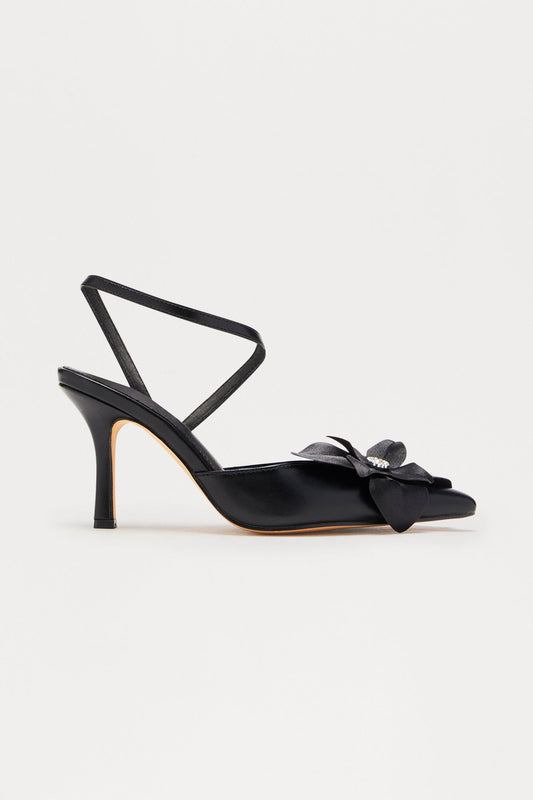 Bouquet Flower Slingback Pumps - Black