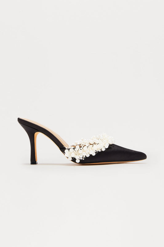 Pearl Party Satin Pumps - Black