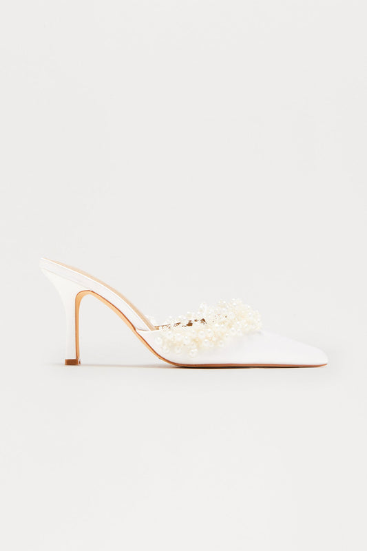 Pearl Party Satin Pumps - Cream