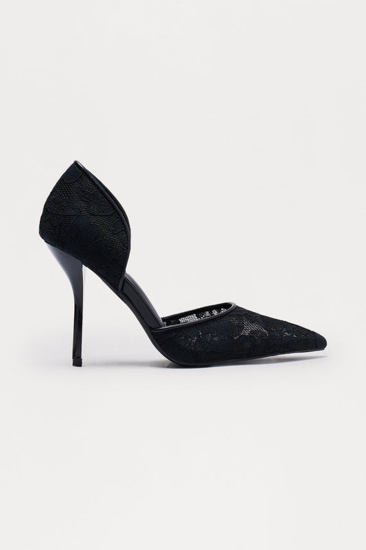 French Lace Stiletto Pumps - Black