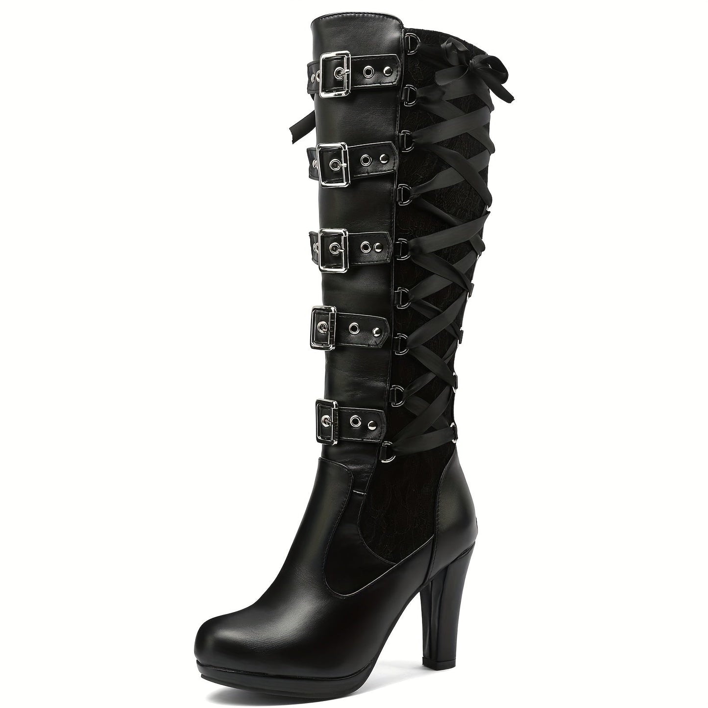 Platform Punk Tall Goth Buckled KneeHigh Boots