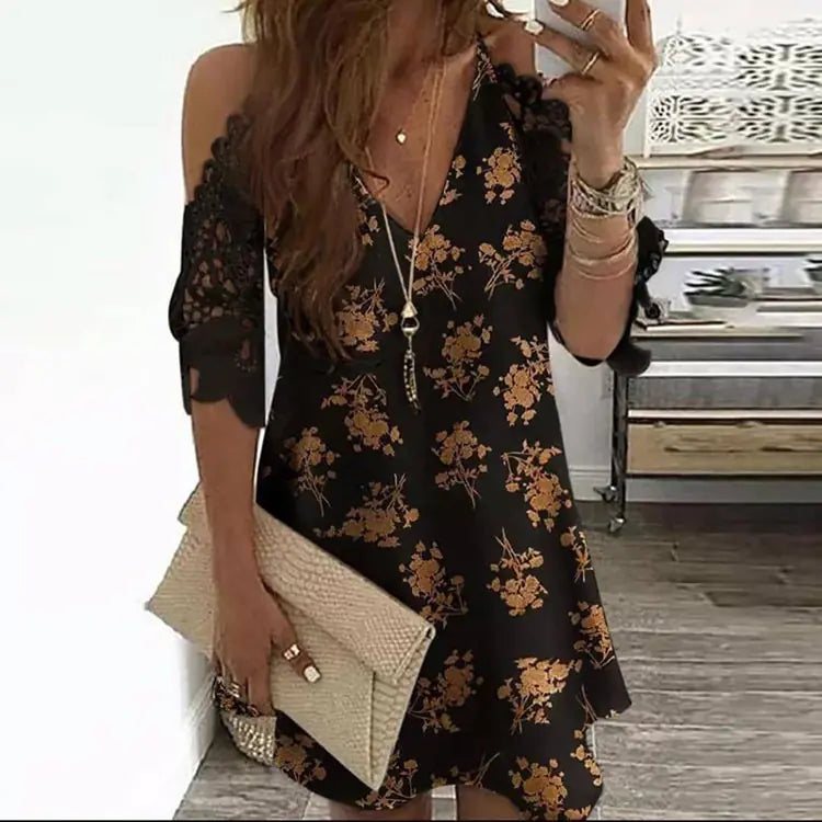 Plus Size Women's Lace Printed Casual Dress