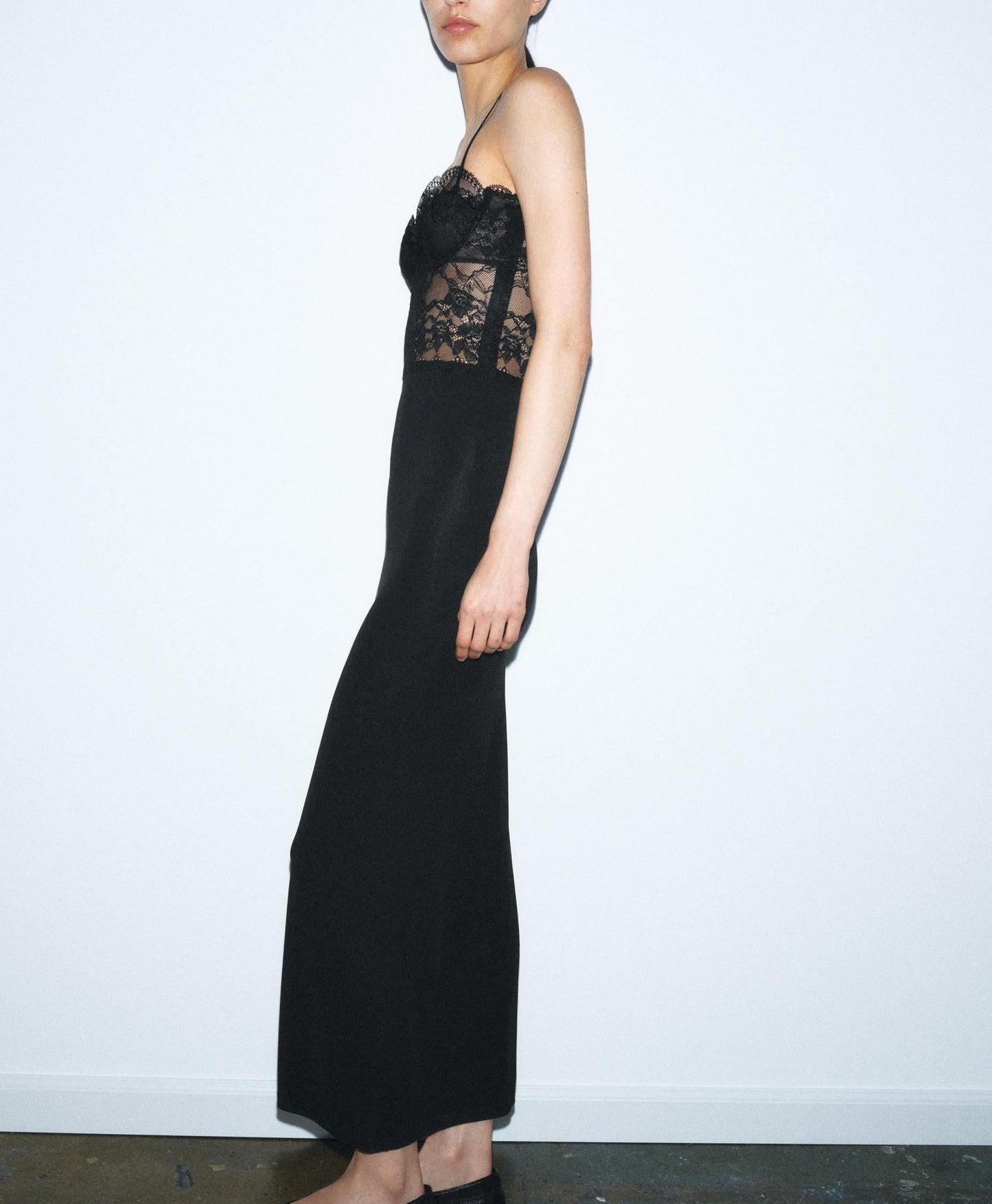 Sexy Lace Spliced Spaghetti Strap Bodycon Maxi Dress