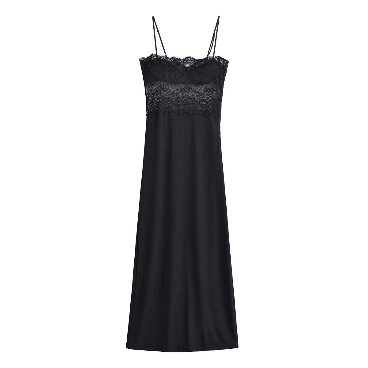 Sexy Lace Spliced Spaghetti Strap Bodycon Maxi Dress