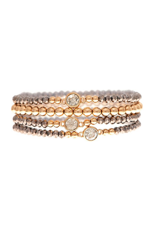 Hematite Glass Bead Crystal 4 Piece Bracelet Set