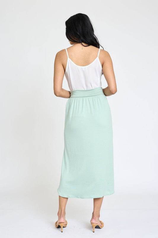 Plus Solid Side Slit Midi Skirt