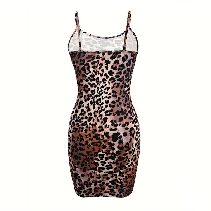 Leopard Print Backless Bodycon Maxi Dress