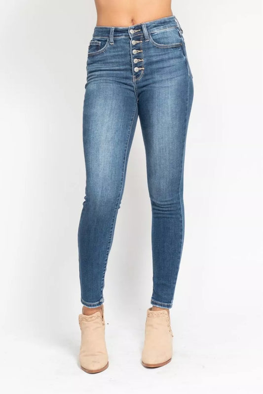 Judy Blue High Rise Button Fly Skinny Jeans Size 0-24