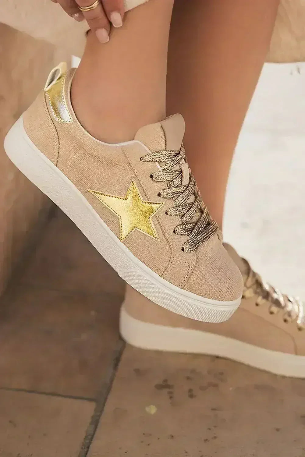 Silver Sequin Star Sneakers - Glitter Lace-Ups - Night Out Statement Shoes