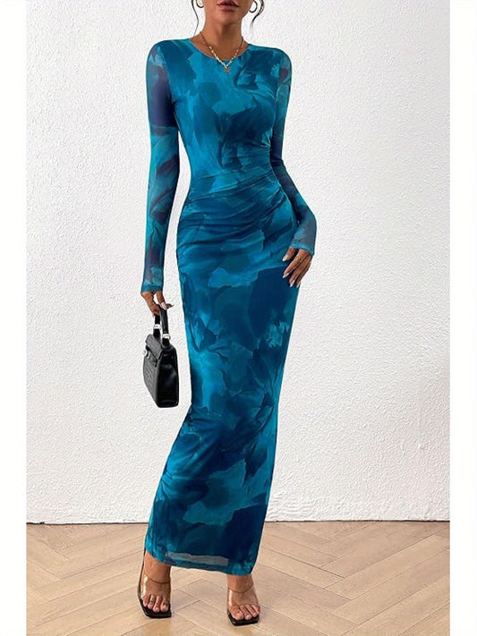 Elegant Frilly Floral Bodycon Maxi Dress