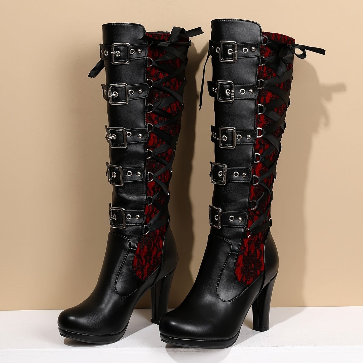 Platform Punk Tall Goth Buckled KneeHigh Boots