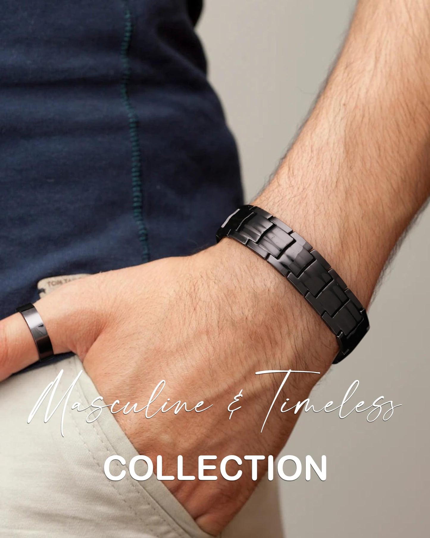 Men's Copper Magnetic Bracelet and Ring Elegant 99.99% Solid Copper Bracelets with Sizing Tool.