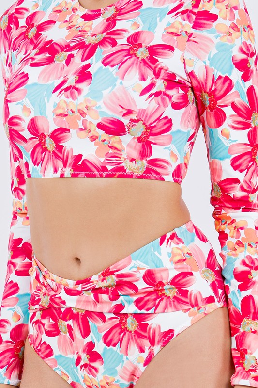 Two Piece Floral Prints with Long Sleeve Bikini
