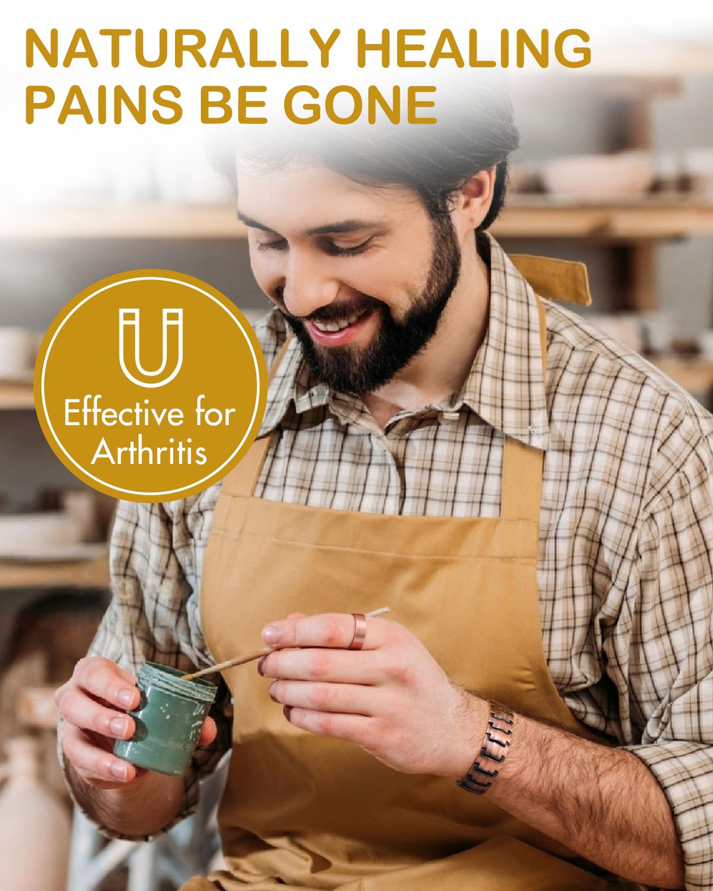 Men's Copper Magnetic Bracelet and Ring Elegant 99.99% Solid Copper Bracelets with Sizing Tool.