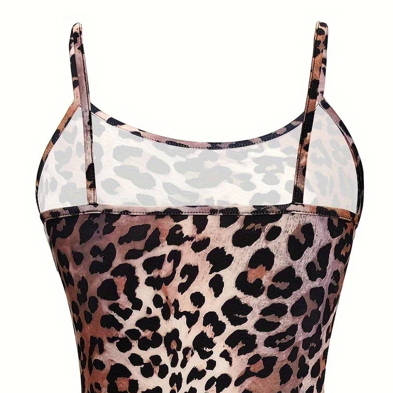 Leopard Print Backless Bodycon Maxi Dress
